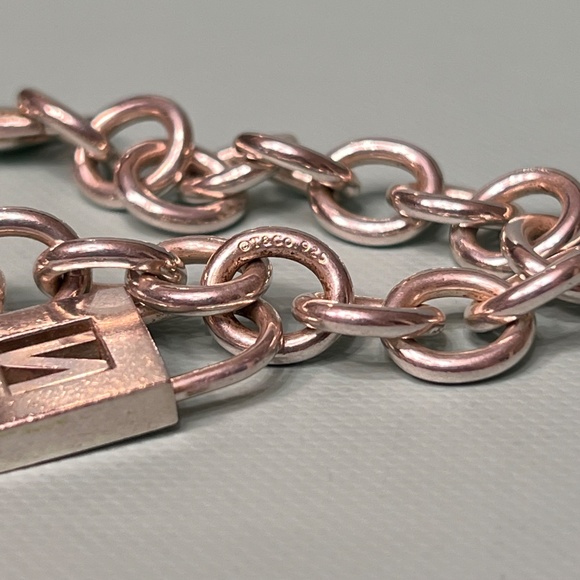 Tiffany & Co Sterling Silver Charm Bracelet with Letter N Padlock Charm - Picture 7 of 14